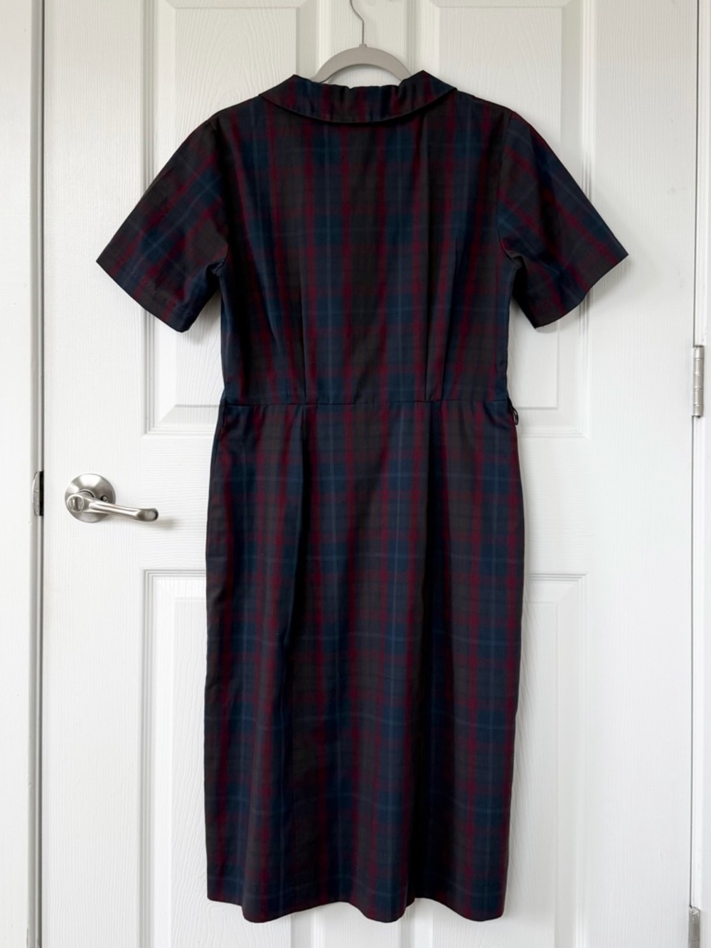 Vintage Navy & Burgundy Plaid Button-Front Women's Shirt Dress by Louisa - Picture 2 of 5